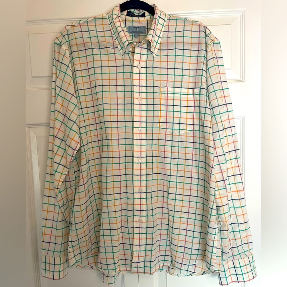 Castaway Nantucket Oriental Madras Mens size L casual preppy 100% cotton shirt